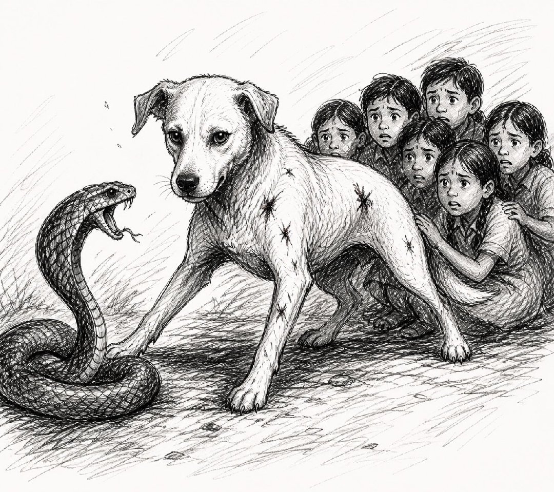 dog saved 30 school children from a venomous snake
