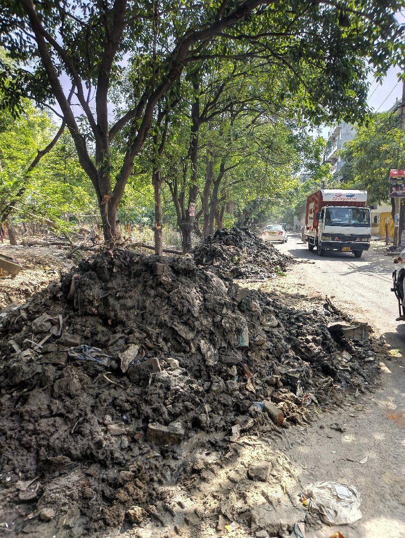 Drainage waste left on the road